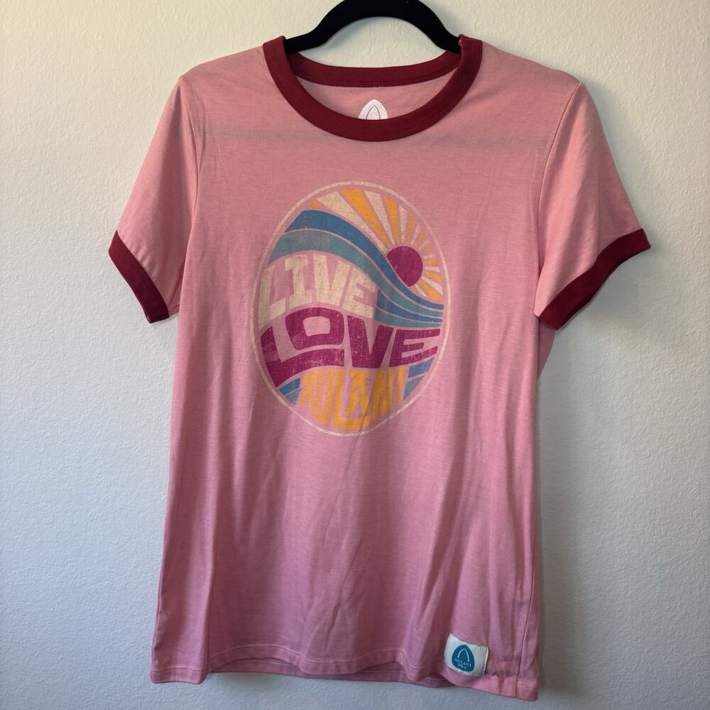 Disney Aulani Graphic Tee Live Life Pink Ringer T-Shirt Women’s RARE